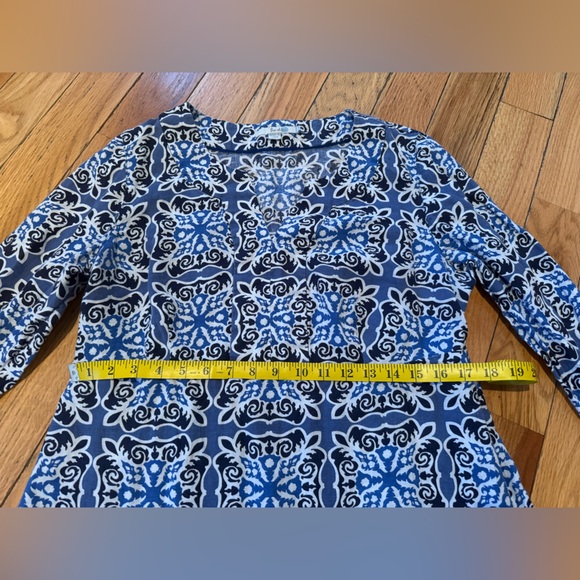 Boden 100% Linen Shift Dress Blue White Geometric Print 3/4 Sleeve Womens Sz 12R - Picture 12 of 13